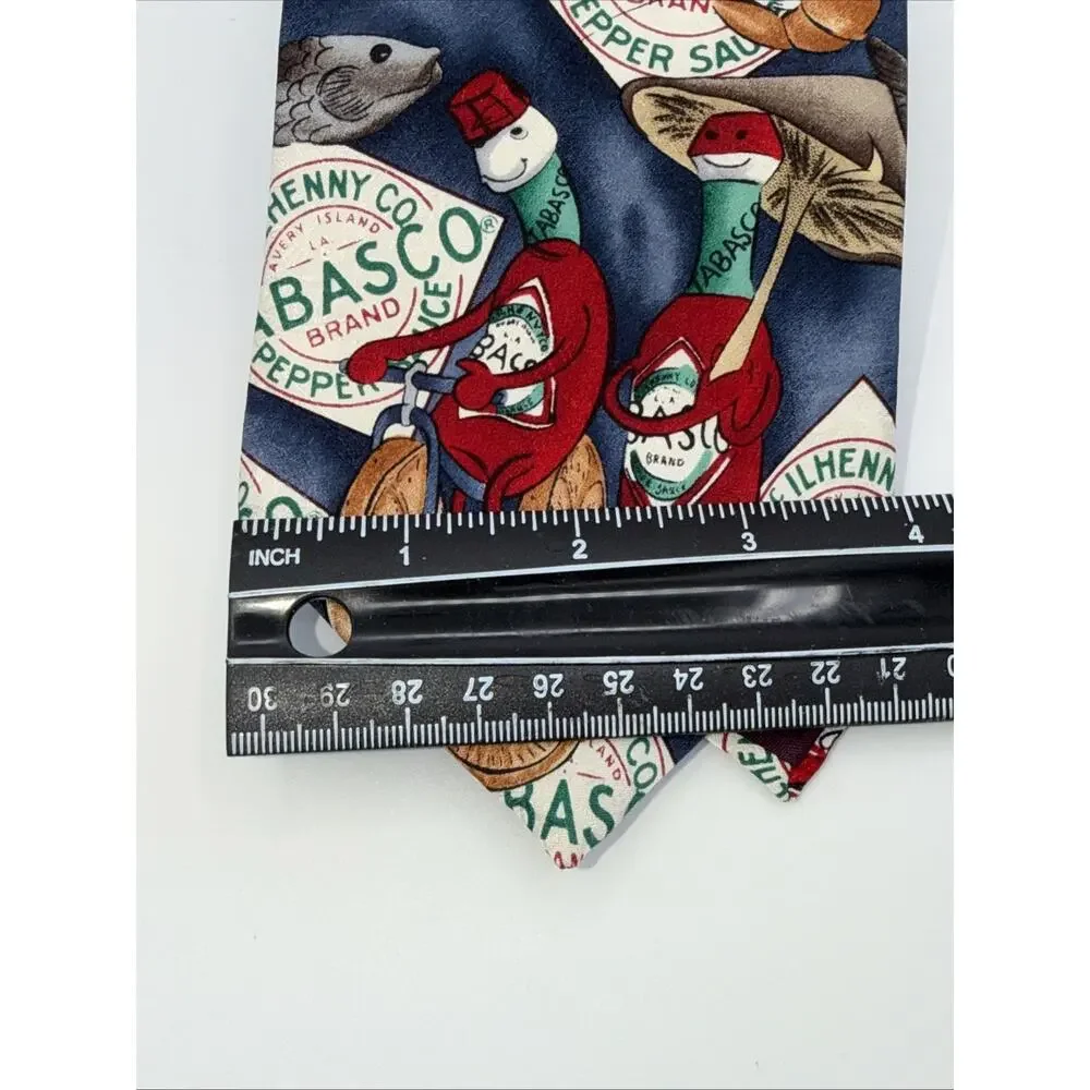 Tabasco Hot Sauce Tie Bicycle Shrimp Fish Themed Men’s 100% Silk Made in USA